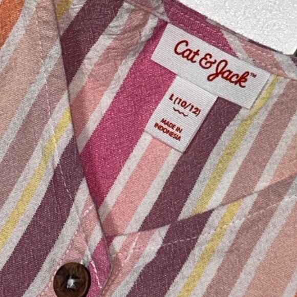 Cat & Jack Girls Striped Sleeveless Ruffle Hem Button-Front Top L (10/12) 1689 - Picture 3 of 4